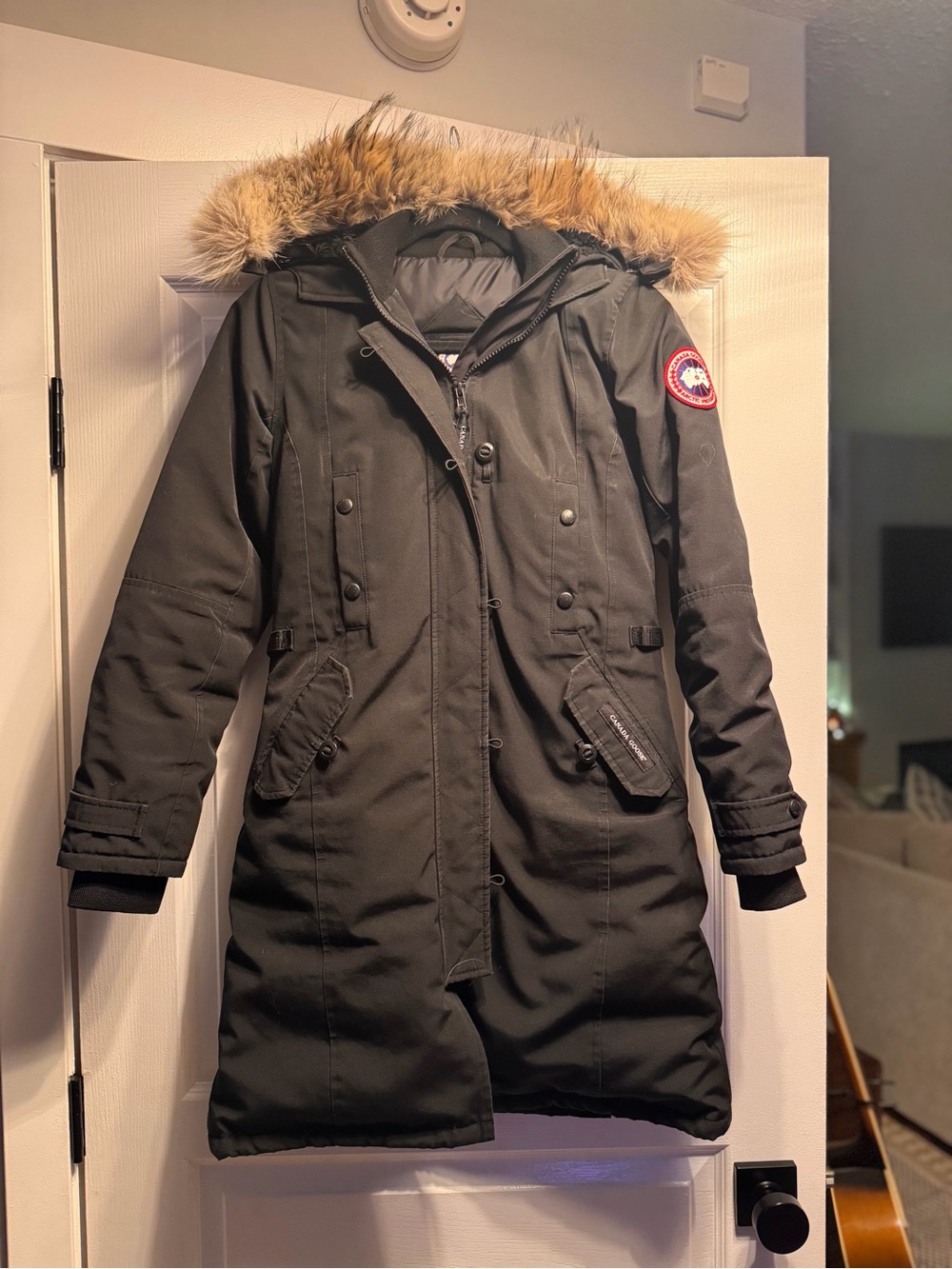 Canada Goose Women's Black Parka with Fur-Trim Hood and Tan Fur